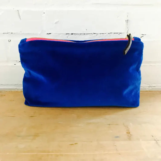 Erin Flett Royal Blue Velvet Zipper Bag